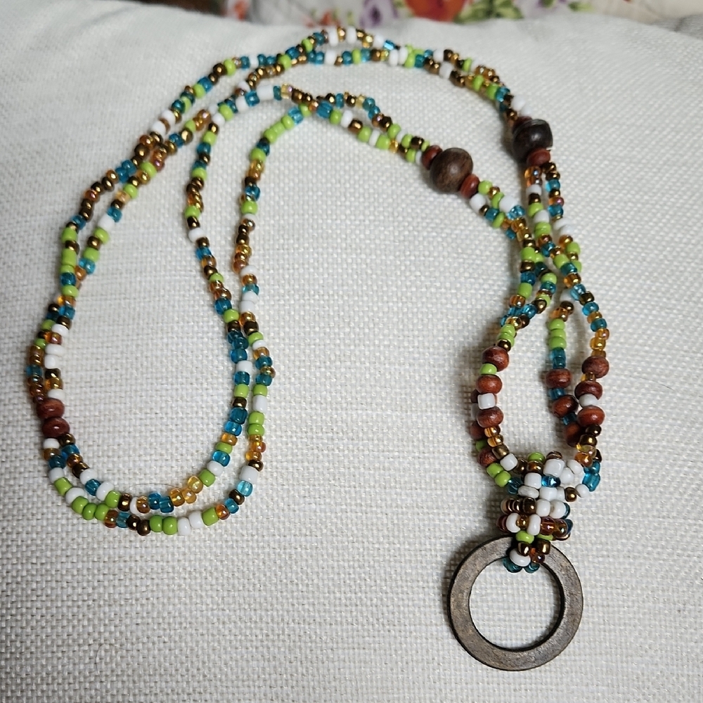 Green and Blue Beaded Necklace with Double-Strand Design